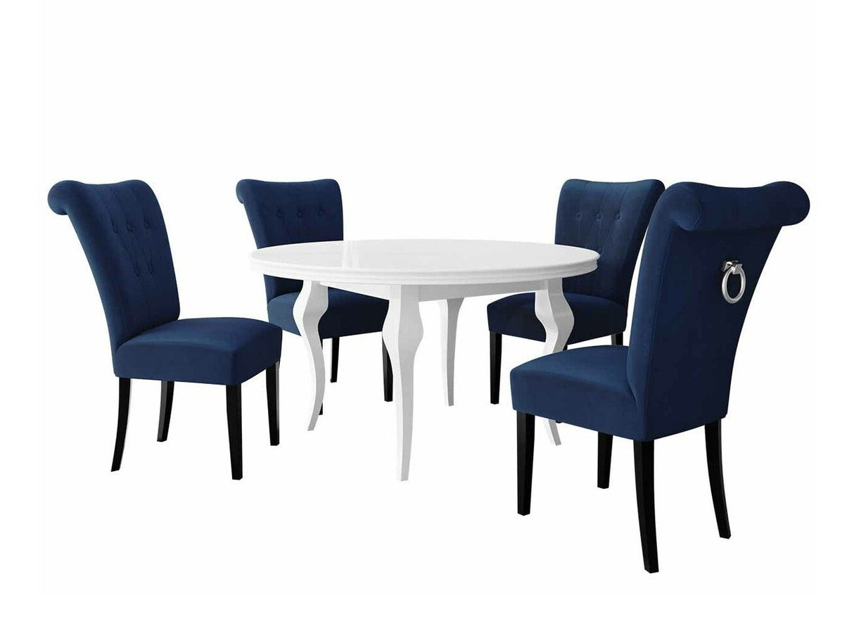 Étkezőgarnitúra Zestaw 10 4xS65 LARA FI, Színes dekorációk: Ezüst, Szék színe: Fekete + Magic Velvet 2216