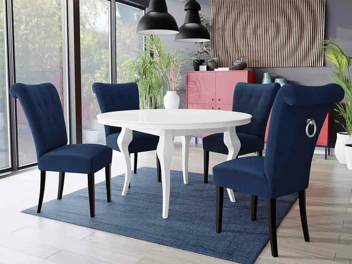 Étkezőgarnitúra Zestaw 10 4xS65 LARA FI, Színes dekorációk: Ezüst, Szék színe: Fekete + Magic Velvet 2216