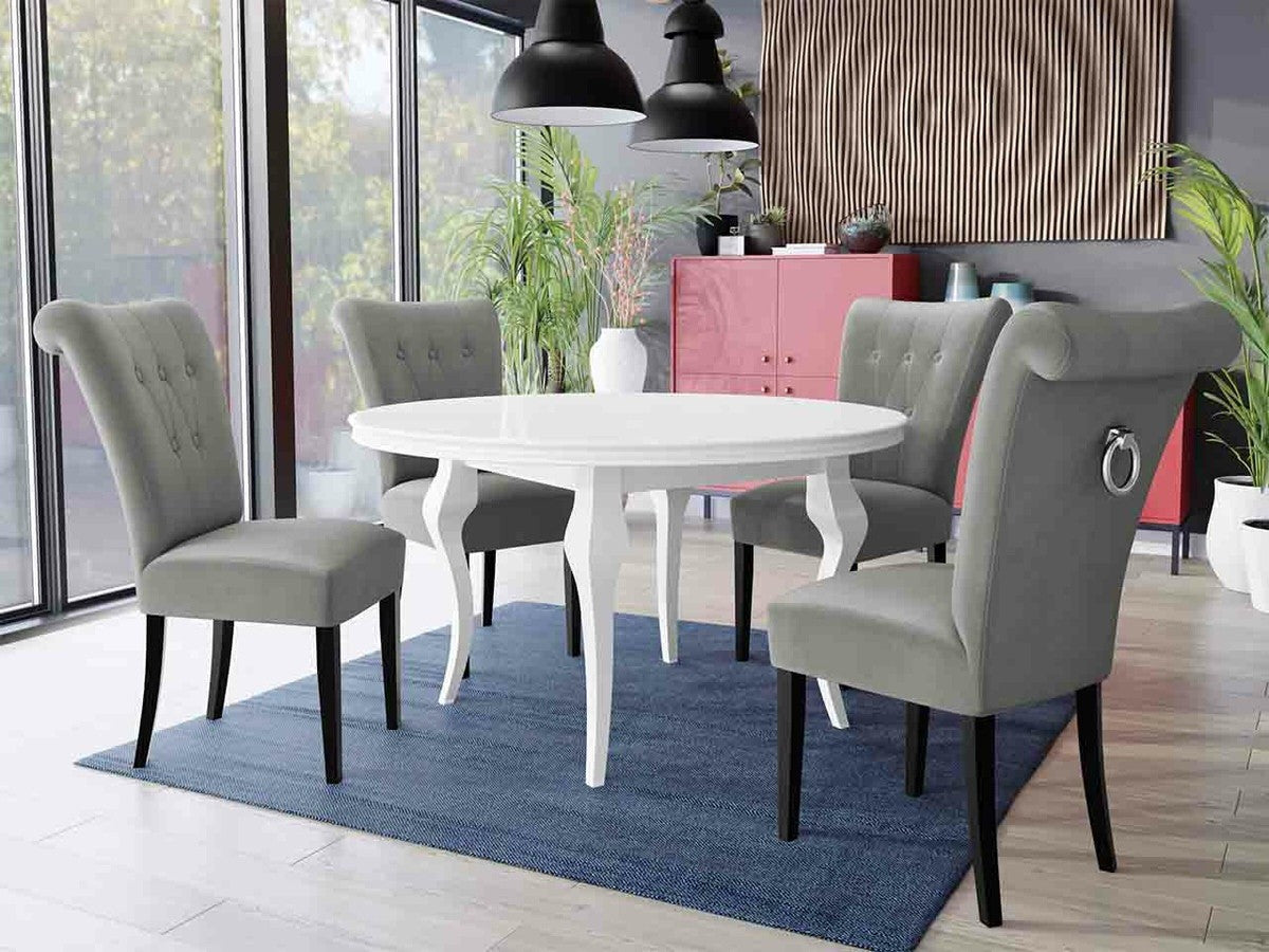 Étkezőgarnitúra Zestaw 10 4xS65 LARA FI, Színes dekorációk: Ezüst, Szék színe: Fekete + Magic Velvet 2217