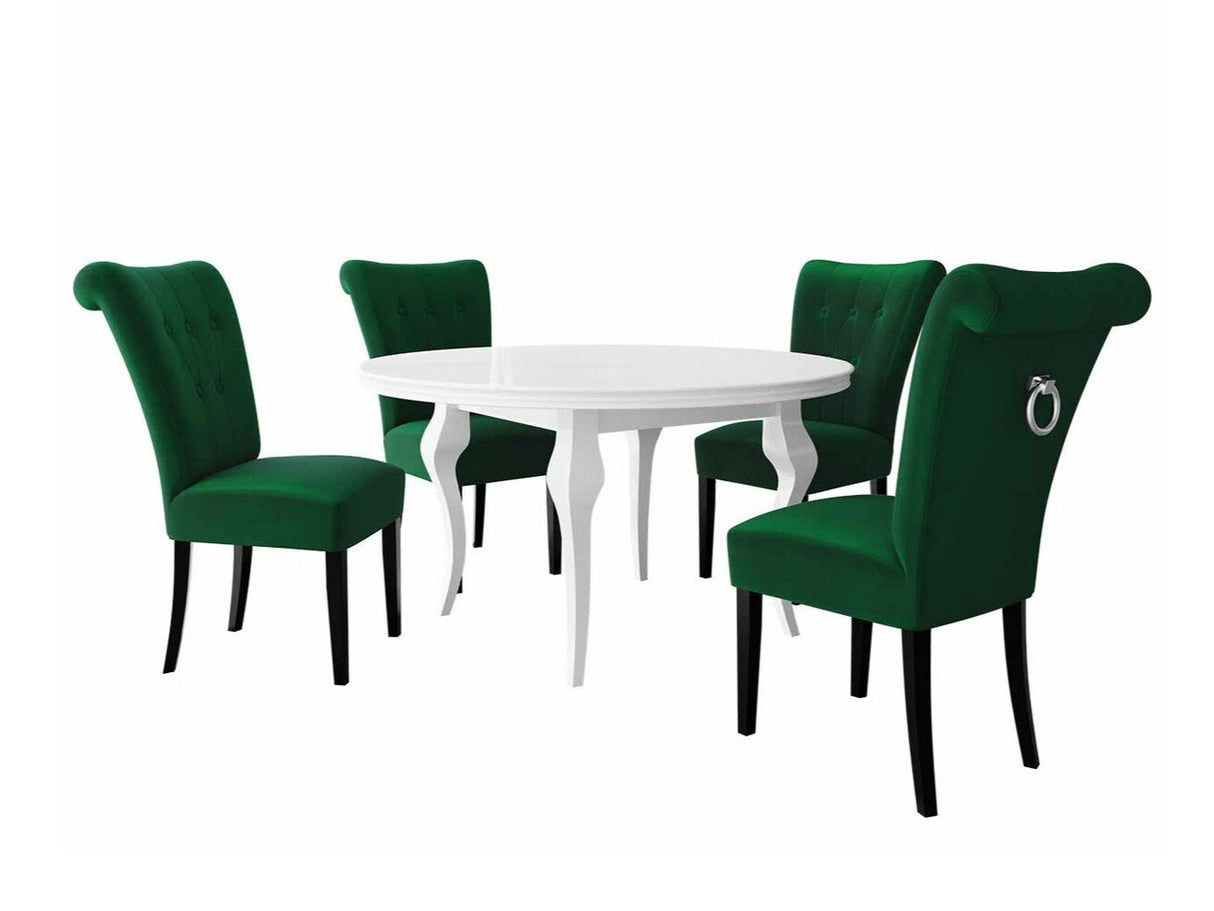 Étkezőgarnitúra Zestaw 10 4xS65 LARA FI, Színes dekorációk: Ezüst, Szék színe: Fekete + Magic Velvet 2225