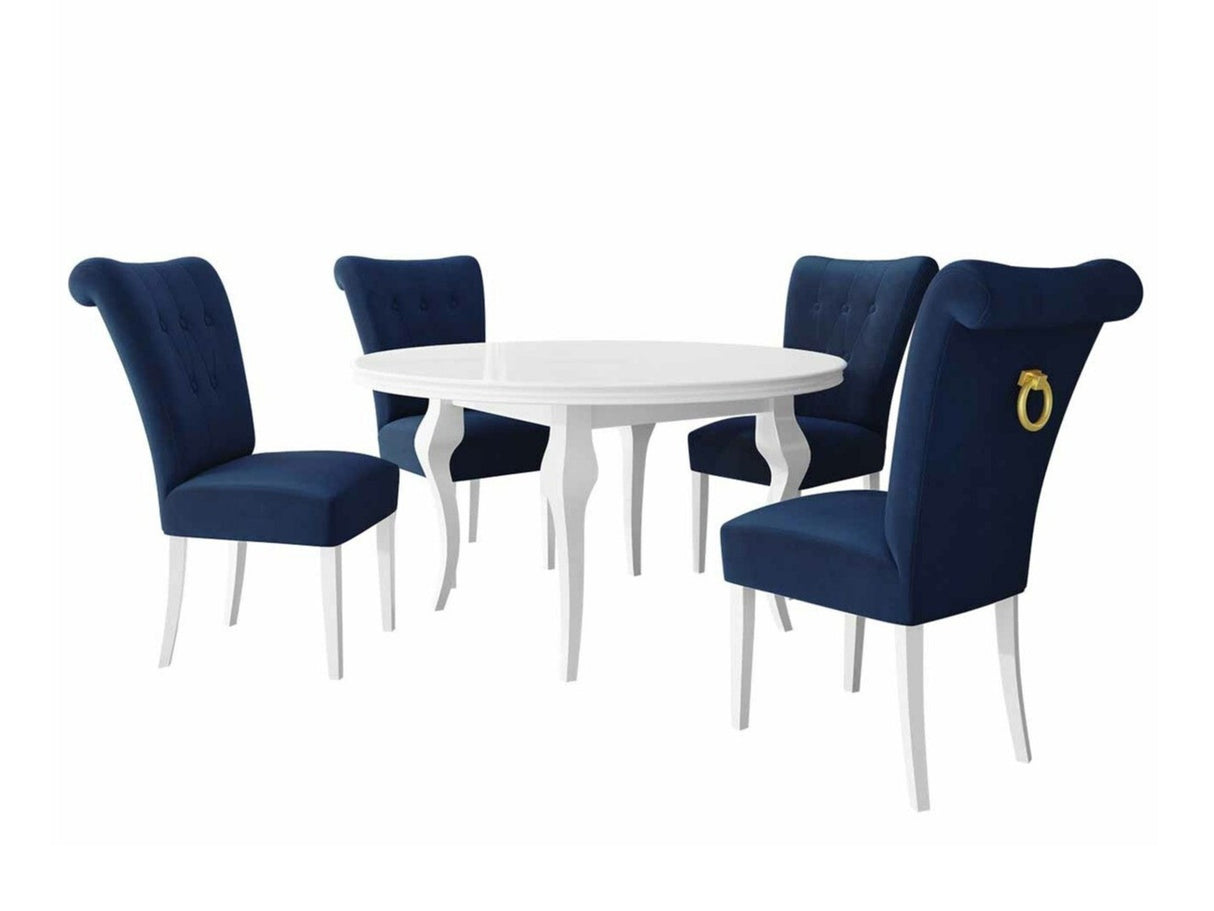 Étkezőgarnitúra Zestaw 10 4xS65 LARA FI, Színes dekorációk: Aranysárga, Szék színe: Fehér + Magic Velvet 2216