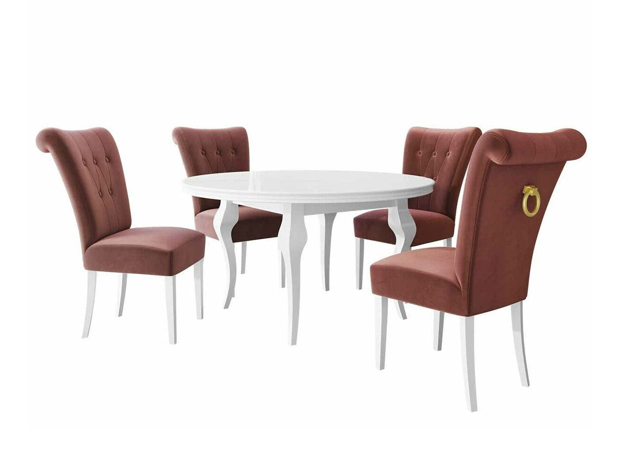 Étkezőgarnitúra Zestaw 10 4xS65 LARA FI, Színes dekorációk: Aranysárga, Szék színe: Fehér + Magic Velvet 2258