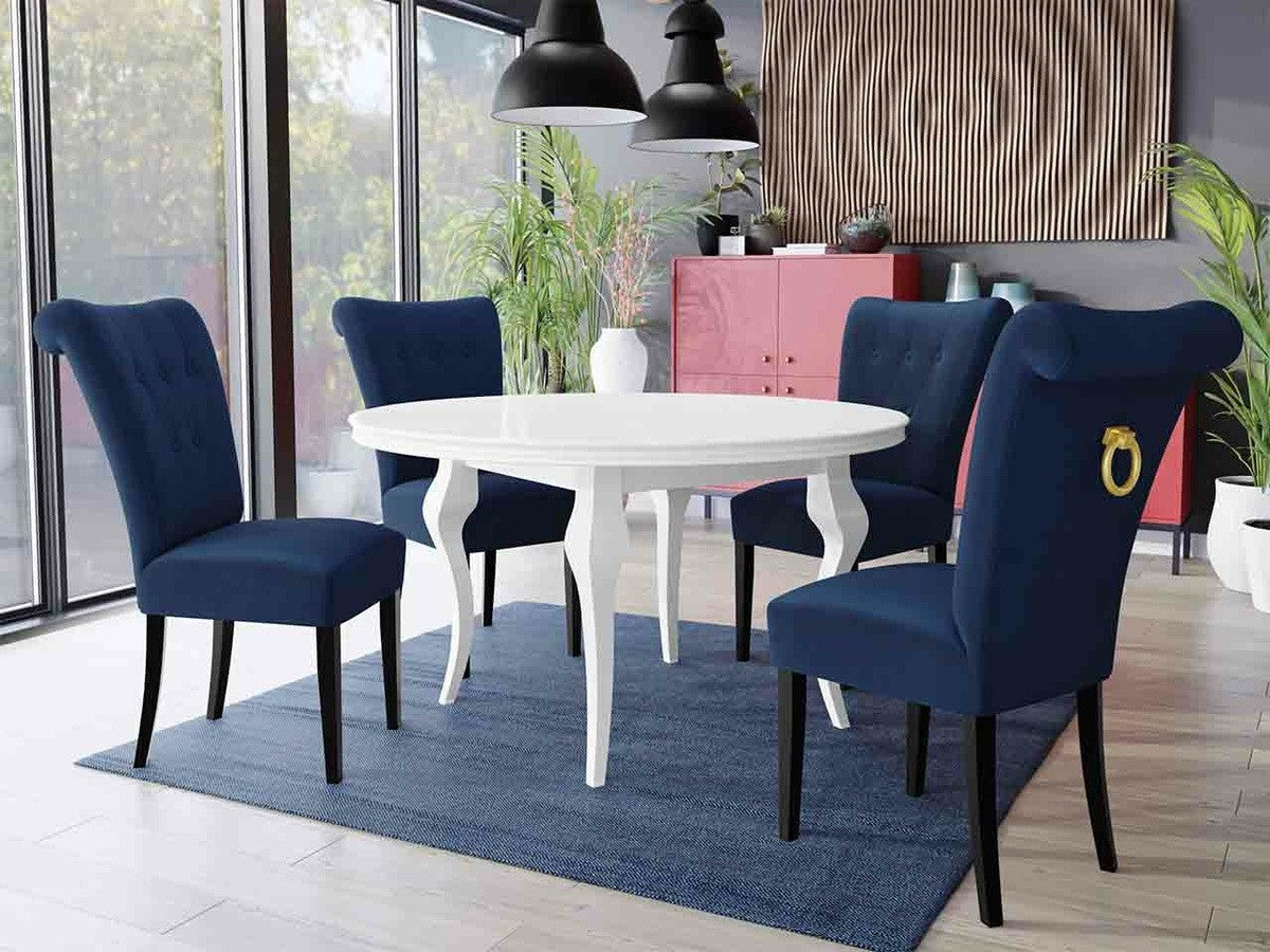 Étkezőgarnitúra Zestaw 10 4xS65 LARA FI, Színes dekorációk: Aranysárga, Szék színe: Fekete + Magic Velvet 2216