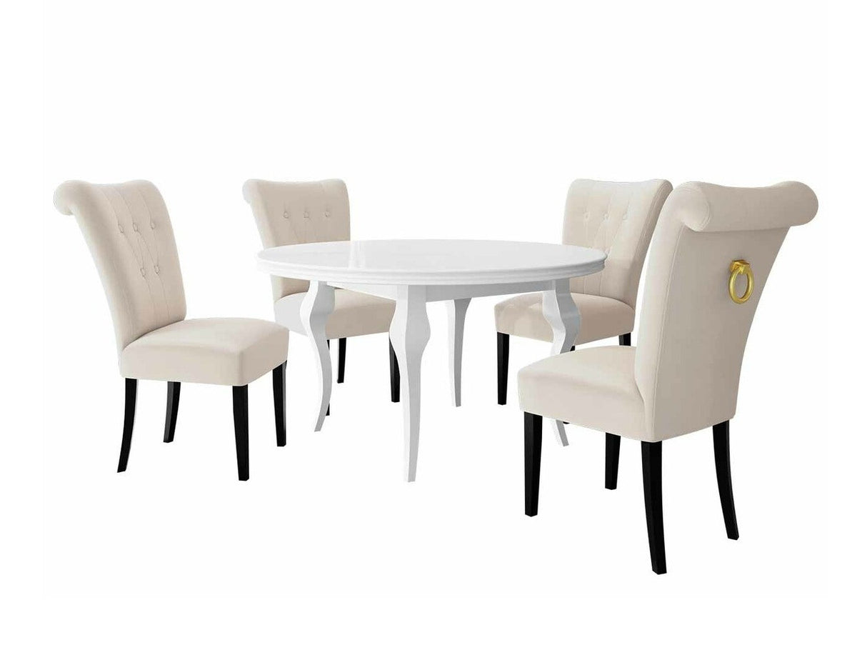 Étkezőgarnitúra Zestaw 10 4xS65 LARA FI, Színes dekorációk: Aranysárga, Szék színe: Fekete + Magic Velvet 2250