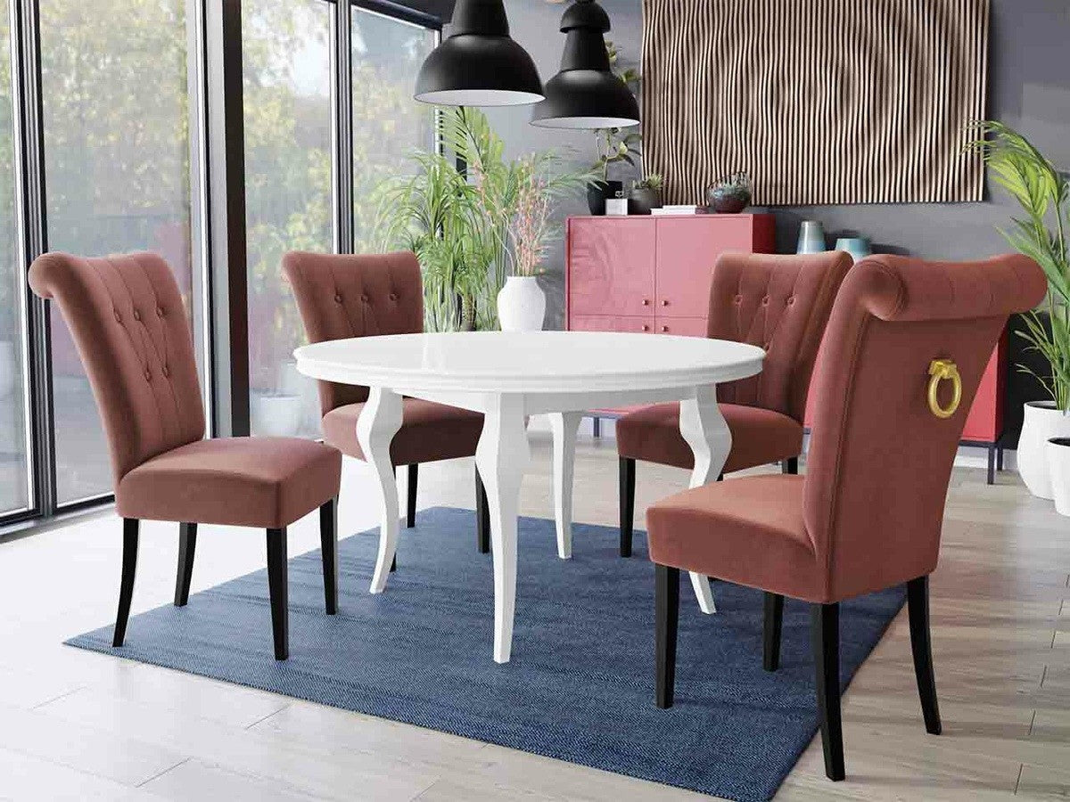 Étkezőgarnitúra Zestaw 10 4xS65 LARA FI, Színes dekorációk: Aranysárga, Szék színe: Fekete + Magic Velvet 2258