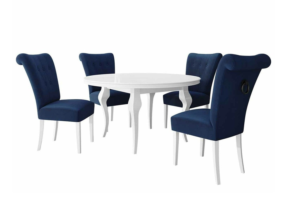 Étkezőgarnitúra Zestaw 10 4xS65 LARA FI, Színes dekorációk: Fekete, Szék színe: Fehér + Magic Velvet 2216