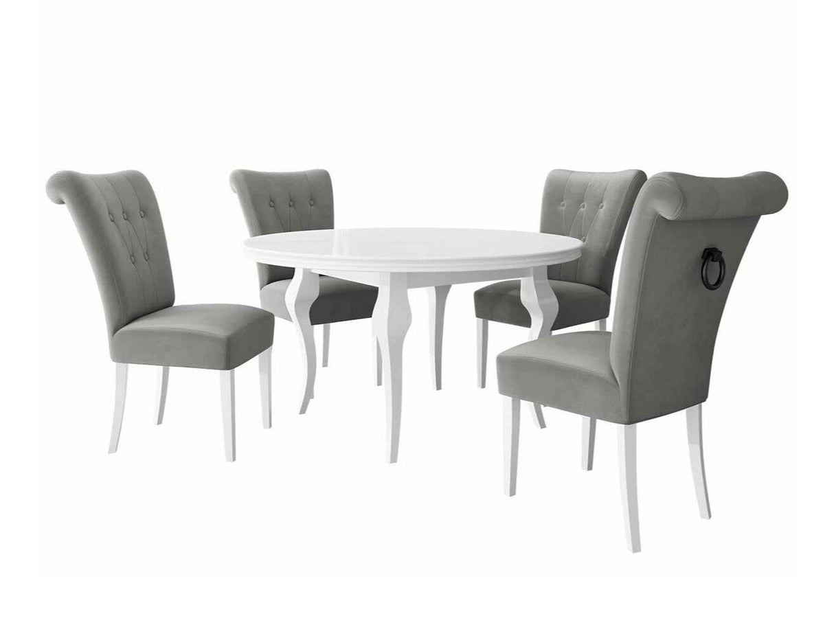 Étkezőgarnitúra Zestaw 10 4xS65 LARA FI, Színes dekorációk: Fekete, Szék színe: Fehér + Magic Velvet 2217