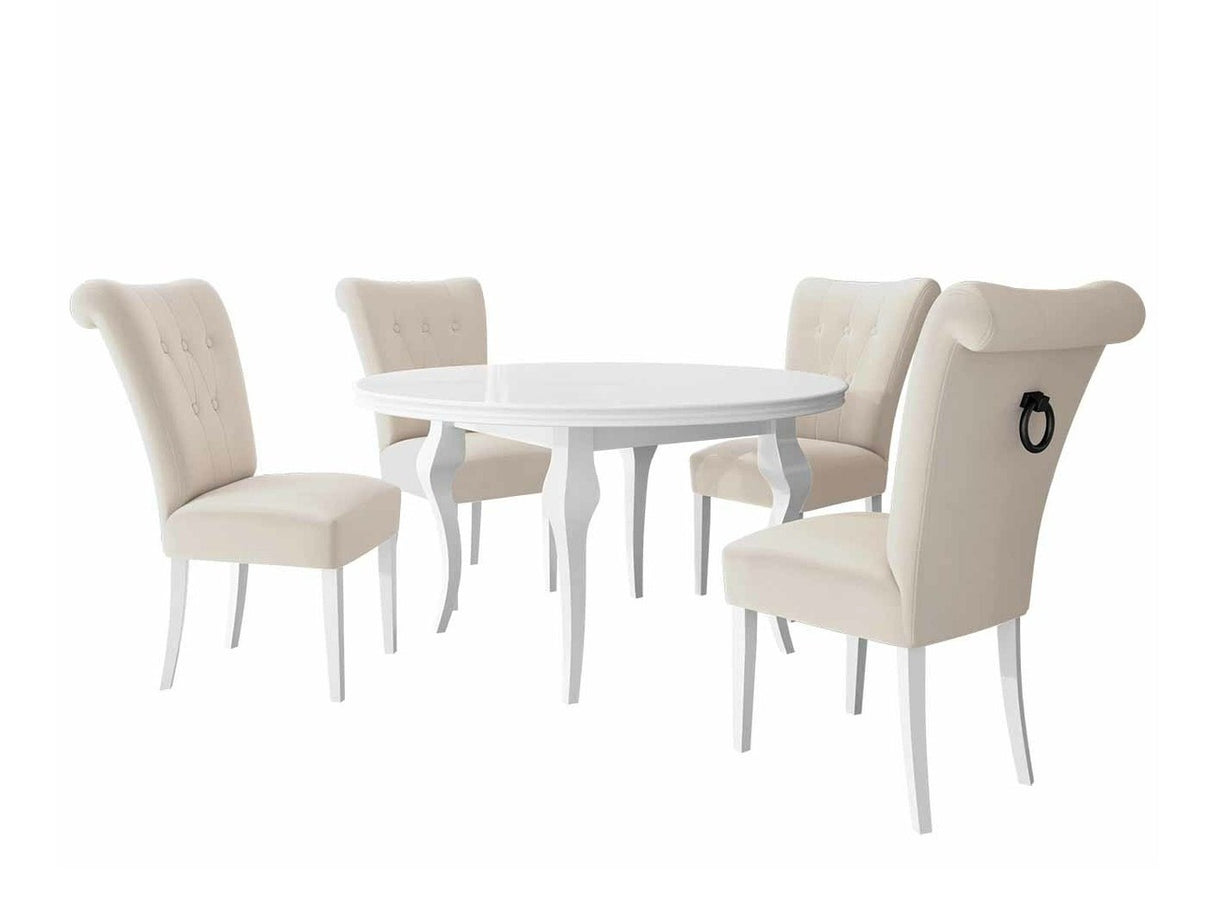 Étkezőgarnitúra Zestaw 10 4xS65 LARA FI, Színes dekorációk: Fekete, Szék színe: Fehér + Magic Velvet 2250
