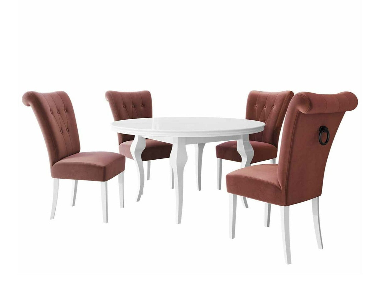 Étkezőgarnitúra Zestaw 10 4xS65 LARA FI, Színes dekorációk: Fekete, Szék színe: Fehér + Magic Velvet 2258