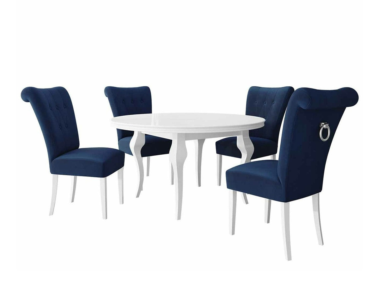 Étkezőgarnitúra Zestaw 10 4xS65 LARA FI, Színes dekorációk: Ezüst, Szék színe: Fehér + Magic Velvet 2216