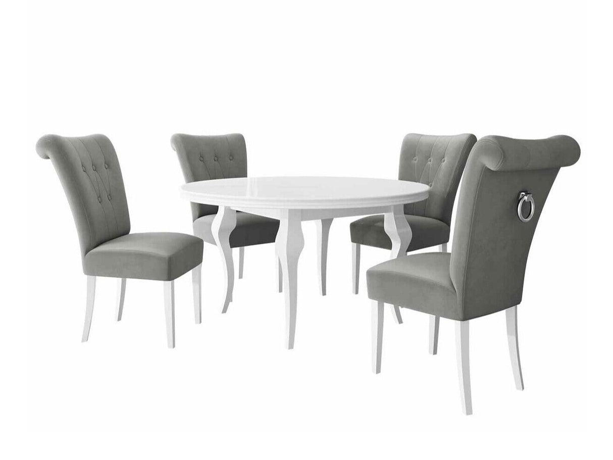 Étkezőgarnitúra Zestaw 10 4xS65 LARA FI, Színes dekorációk: Ezüst, Szék színe: Fehér + Magic Velvet 2217