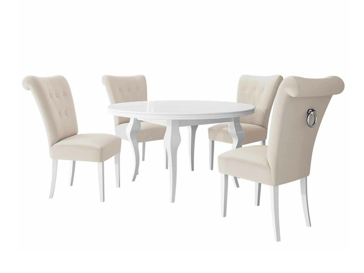 Étkezőgarnitúra Zestaw 10 4xS65 LARA FI, Színes dekorációk: Ezüst, Szék színe: Fehér + Magic Velvet 2250