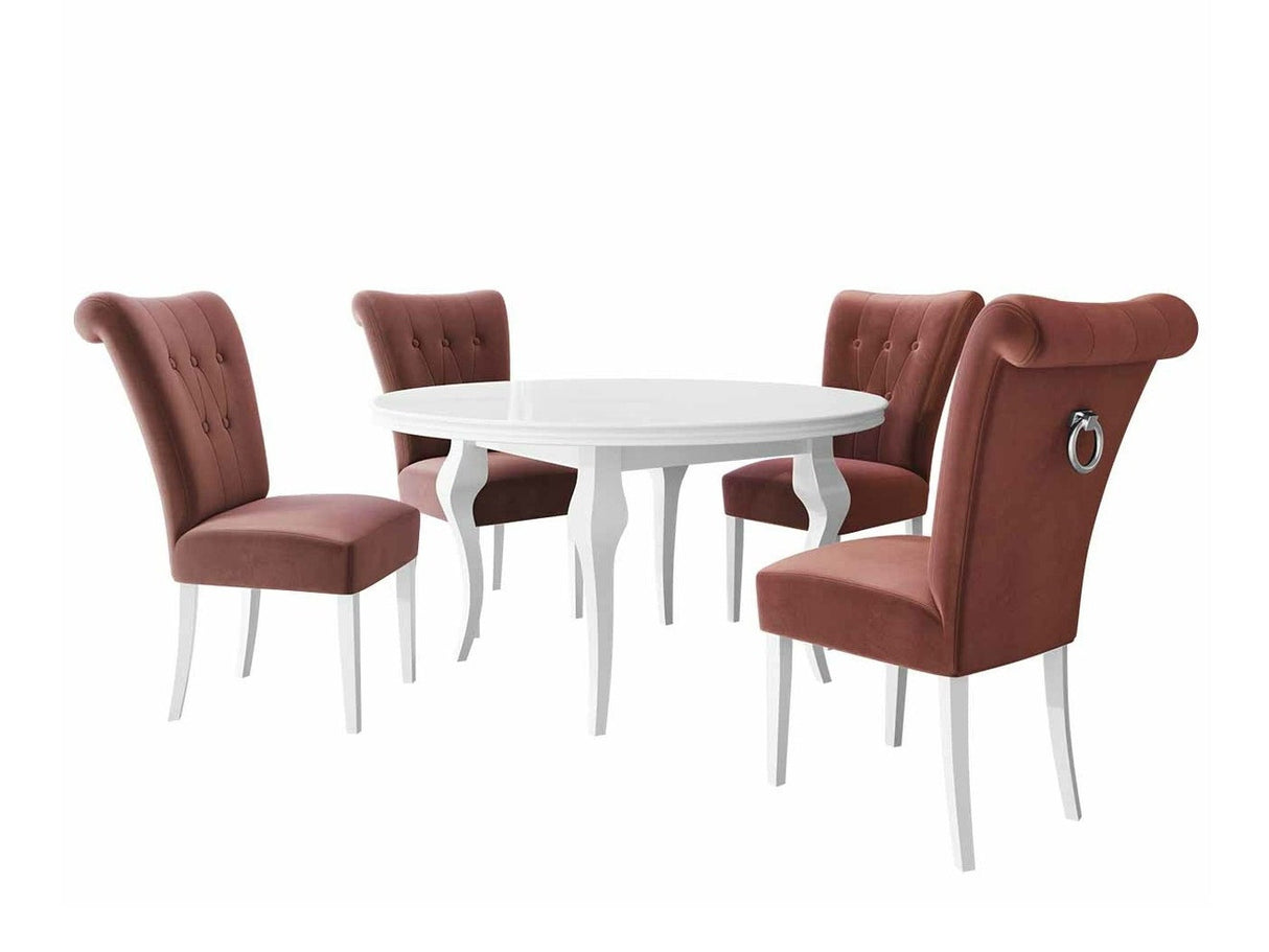 Étkezőgarnitúra Zestaw 10 4xS65 LARA FI, Színes dekorációk: Ezüst, Szék színe: Fehér + Magic Velvet 2258