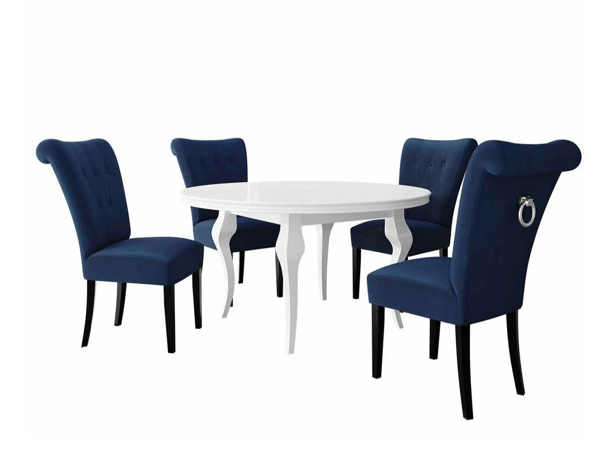 Étkezőgarnitúra Zestaw 10 4xS65 LARA FI, Színes dekorációk: Ezüst, Szék színe: Fekete + Magic Velvet 2216