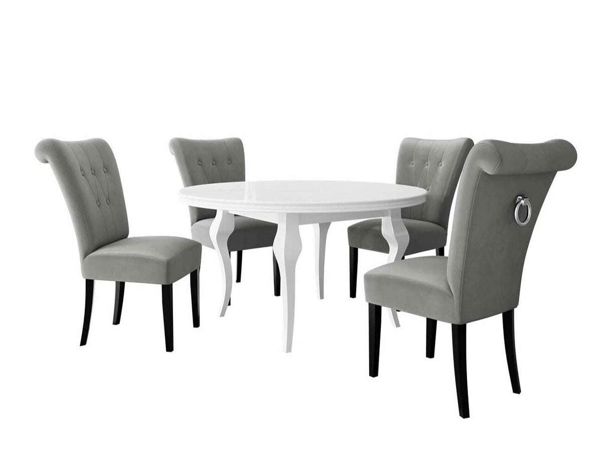 Étkezőgarnitúra Zestaw 10 4xS65 LARA FI, Színes dekorációk: Ezüst, Szék színe: Fekete + Magic Velvet 2217