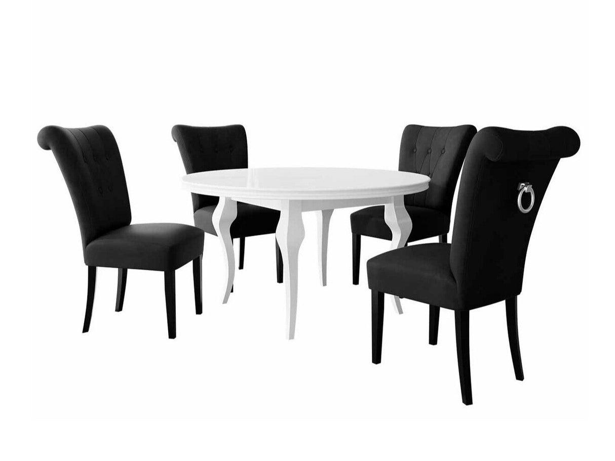 Étkezőgarnitúra Zestaw 10 4xS65 LARA FI, Színes dekorációk: Ezüst, Szék színe: Fekete + Magic Velvet 2219