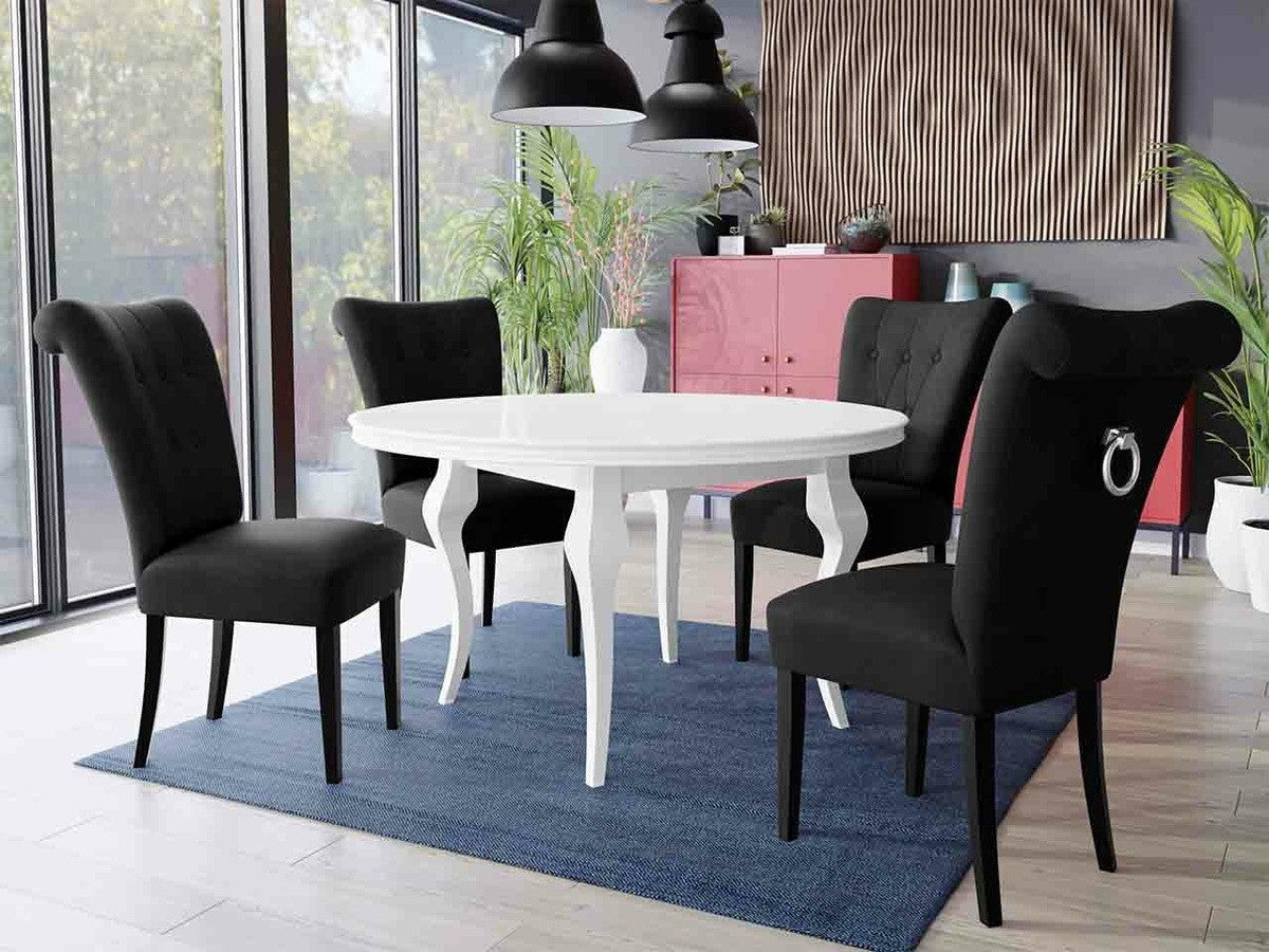 Étkezőgarnitúra Zestaw 10 4xS65 LARA FI, Színes dekorációk: Ezüst, Szék színe: Fekete + Magic Velvet 2219