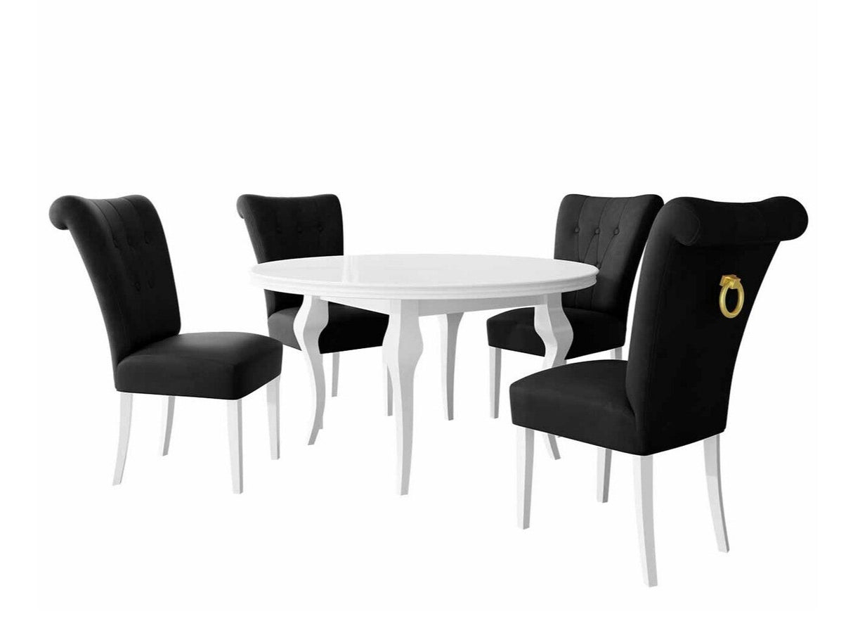 Étkezőgarnitúra Zestaw 10 4xS65 LARA FI, Színes dekorációk: Aranysárga, Szék színe: Fehér + Magic Velvet 2219