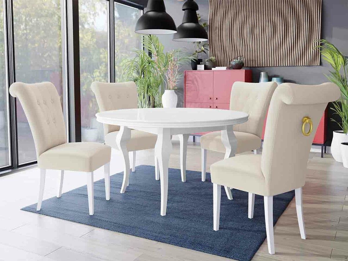 Étkezőgarnitúra Zestaw 10 4xS65 LARA FI, Színes dekorációk: Aranysárga, Szék színe: Fehér + Magic Velvet 2250