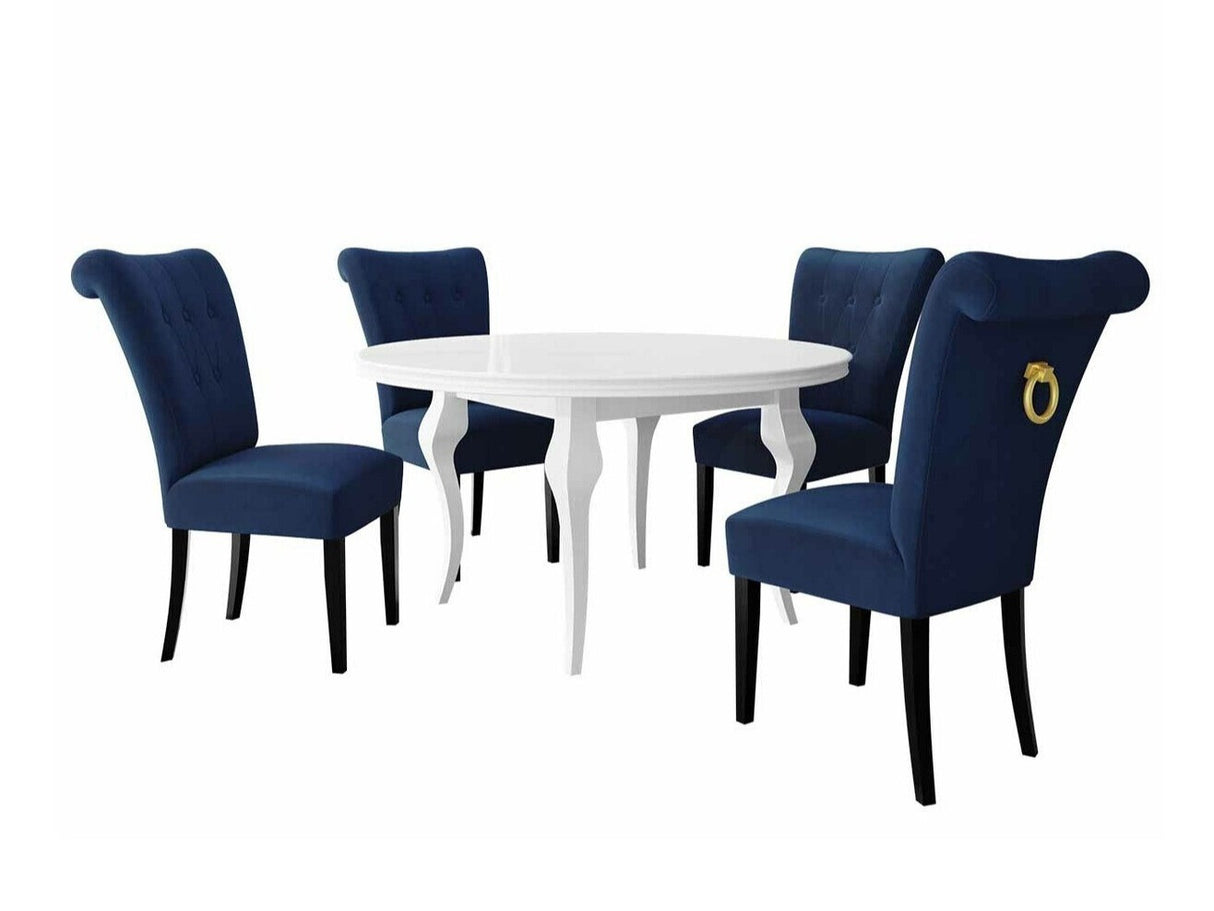 Étkezőgarnitúra Zestaw 10 4xS65 LARA FI, Színes dekorációk: Aranysárga, Szék színe: Fekete + Magic Velvet 2216