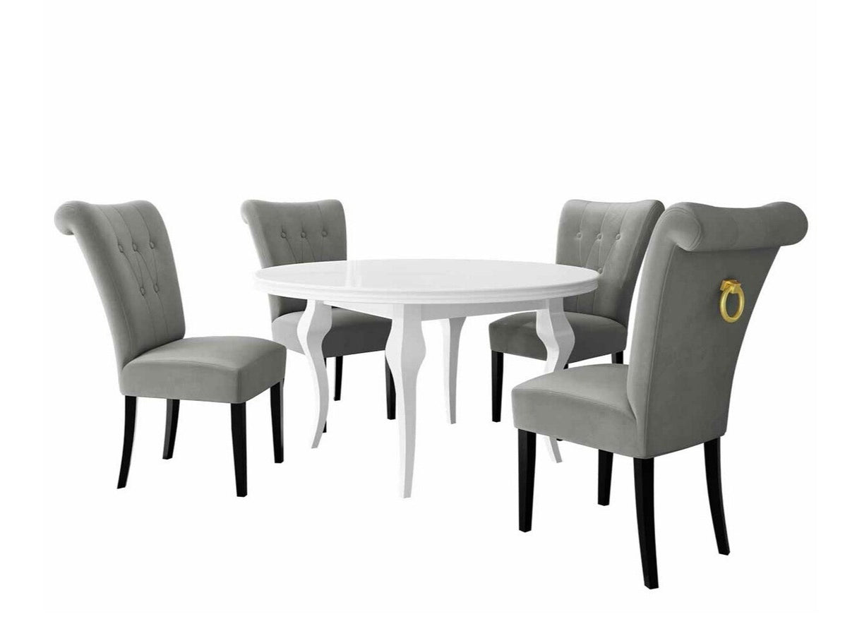 Étkezőgarnitúra Zestaw 10 4xS65 LARA FI, Színes dekorációk: Aranysárga, Szék színe: Fekete + Magic Velvet 2217