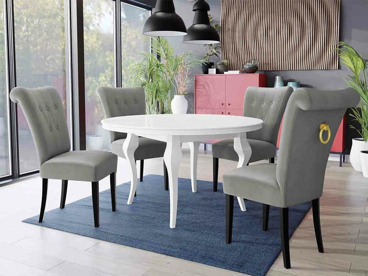 Étkezőgarnitúra Zestaw 10 4xS65 LARA FI, Színes dekorációk: Aranysárga, Szék színe: Fekete + Magic Velvet 2217