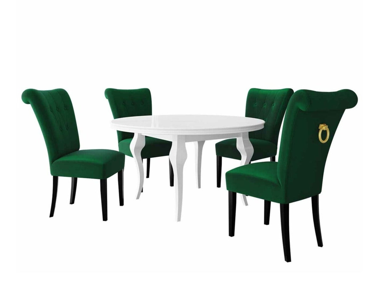 Étkezőgarnitúra Zestaw 10 4xS65 LARA FI, Színes dekorációk: Aranysárga, Szék színe: Fekete + Magic Velvet 2225