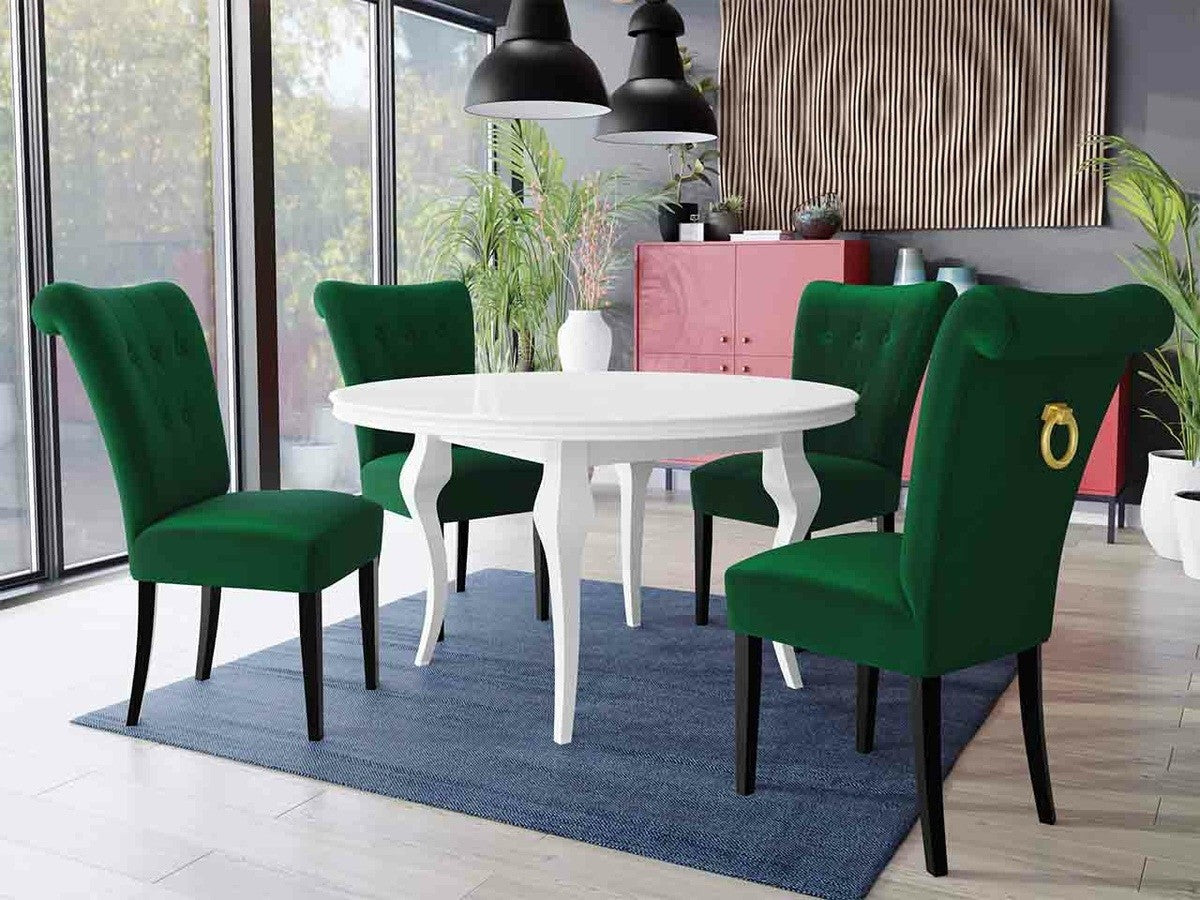 Étkezőgarnitúra Zestaw 10 4xS65 LARA FI, Színes dekorációk: Aranysárga, Szék színe: Fekete + Magic Velvet 2225