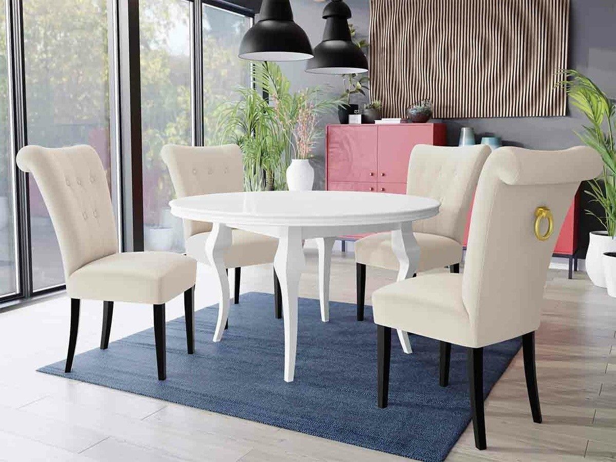 Étkezőgarnitúra Zestaw 10 4xS65 LARA FI, Színes dekorációk: Aranysárga, Szék színe: Fekete + Magic Velvet 2250