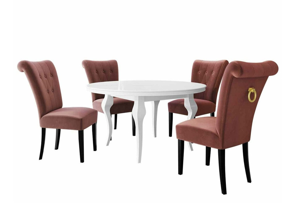 Étkezőgarnitúra Zestaw 10 4xS65 LARA FI, Színes dekorációk: Aranysárga, Szék színe: Fekete + Magic Velvet 2258