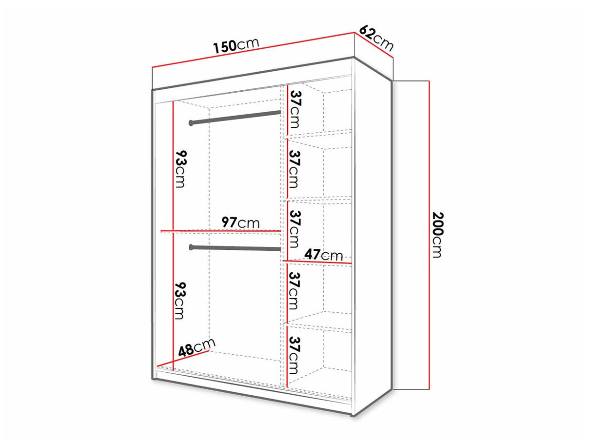 Gardróbszekrény Szafa RIFLO SLIM 2 150 (Towiro) Czarny 5903211254246 (Fekete)