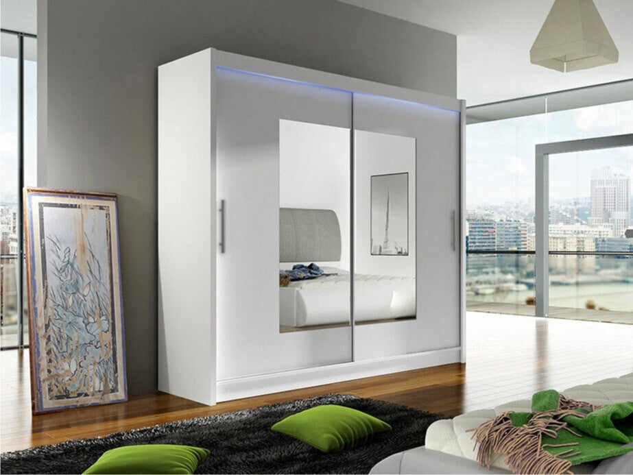 Gardróbszekrény Bega 180 VII (London), Szín: Fehér, Led világítás: Igen