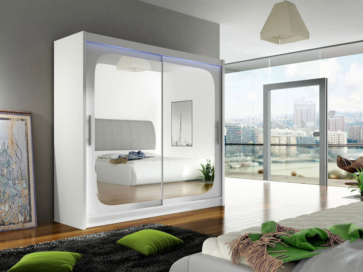 Gardróbszekrény Bega VIII (London), Szín: Fehér, Led világítás: Igen