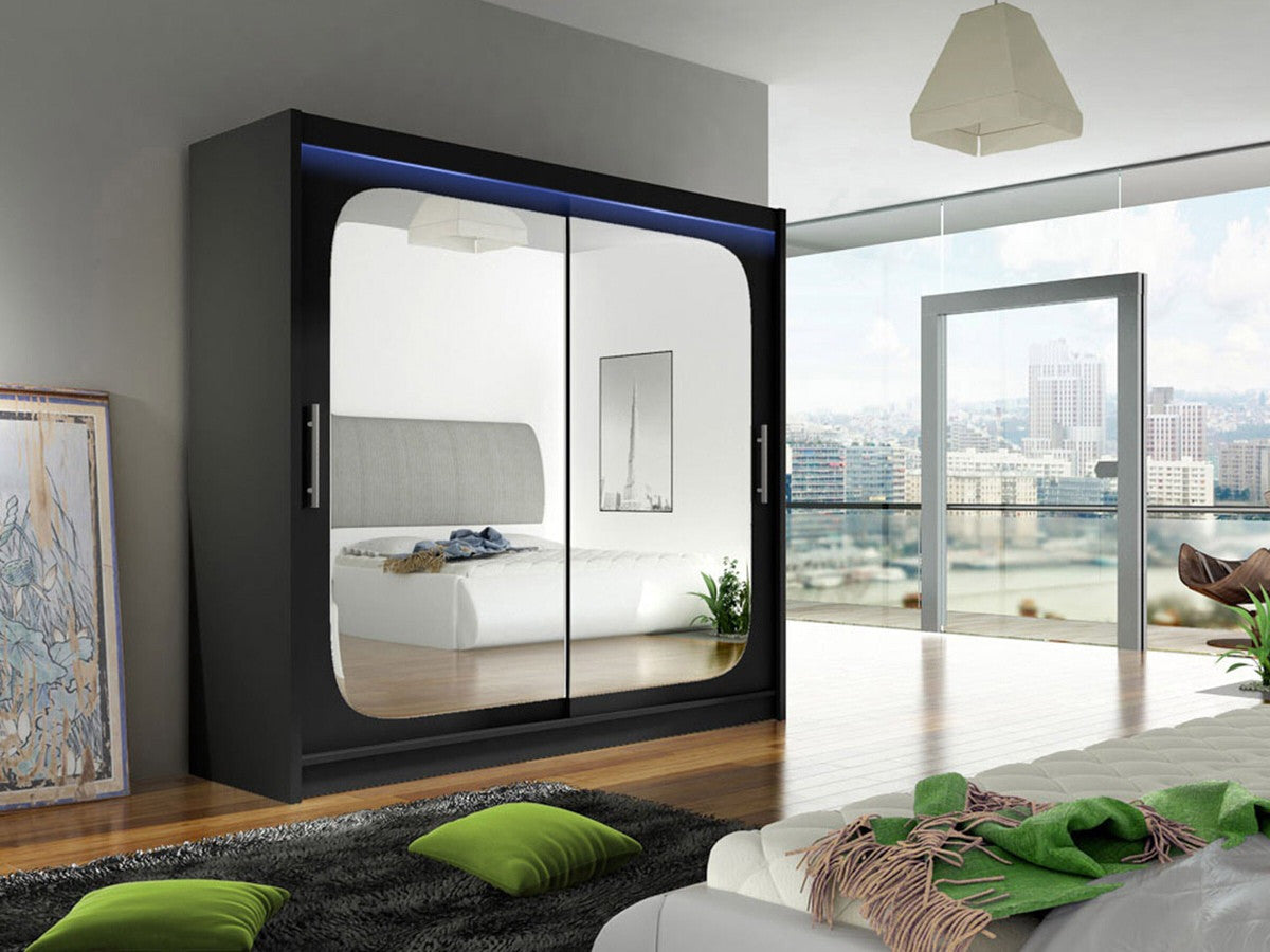 Gardróbszekrény Bega VIII (London), Szín: Fekete, Led világítás: Igen