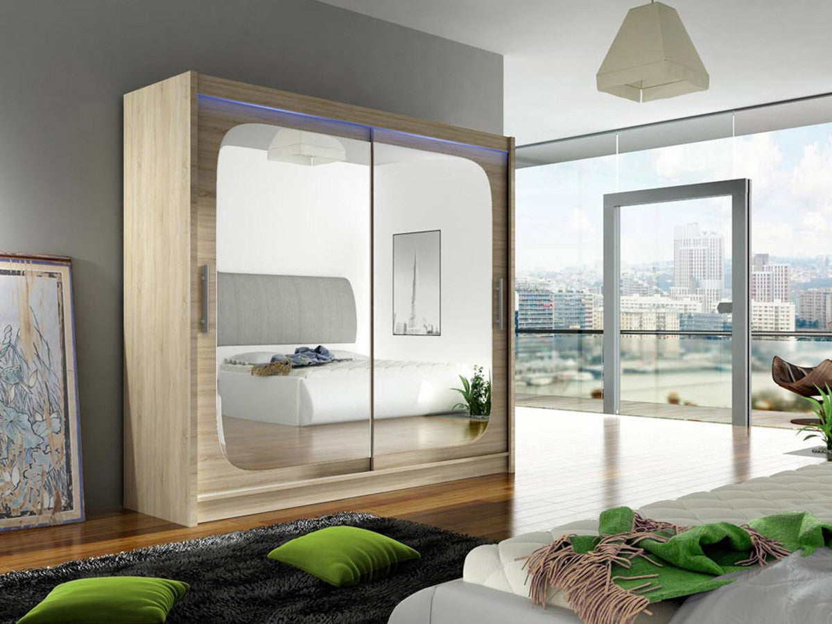 Gardróbszekrény Bega VIII (London), Szín: Sonoma tölgy, Led világítás: Igen