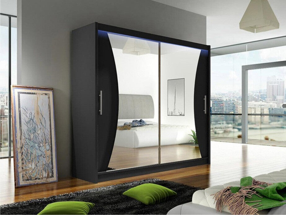 Gardróbszekrény Bega V (London), Szín: Fekete, Led világítás: Igen