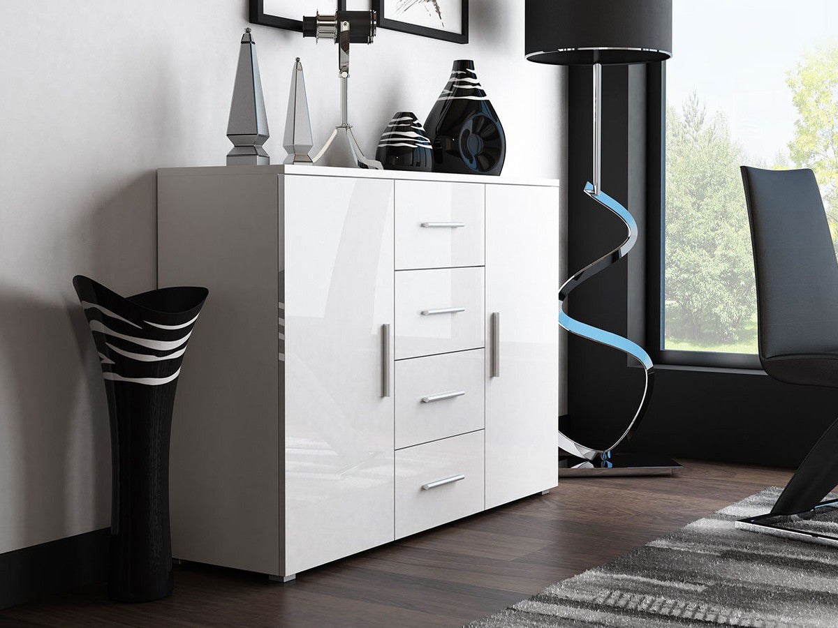 Komód Uni (Cami), Szín: Fehér + Fényes fehér