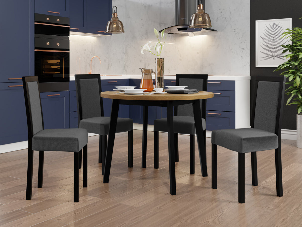 Étkezőgarnitúra 01 (OSLO 3 + ROMA 3) II, Asztal színe: Grandson tölgy + Fekete, Kárpit: Kronos 22