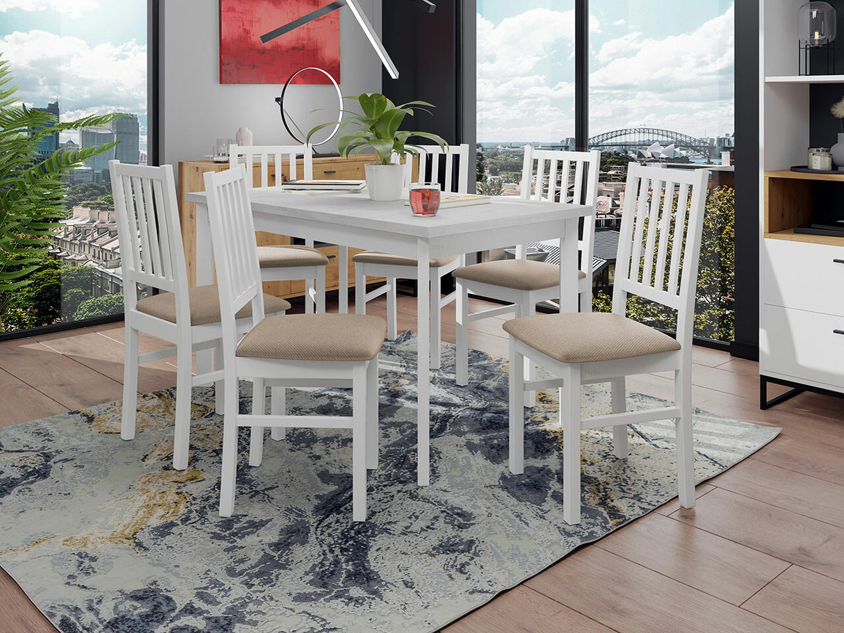 Étkezőgarnitúra 15 (MODENA 1P + NILO 7), Fa színe: Fehér, Kárpit: Paros 2