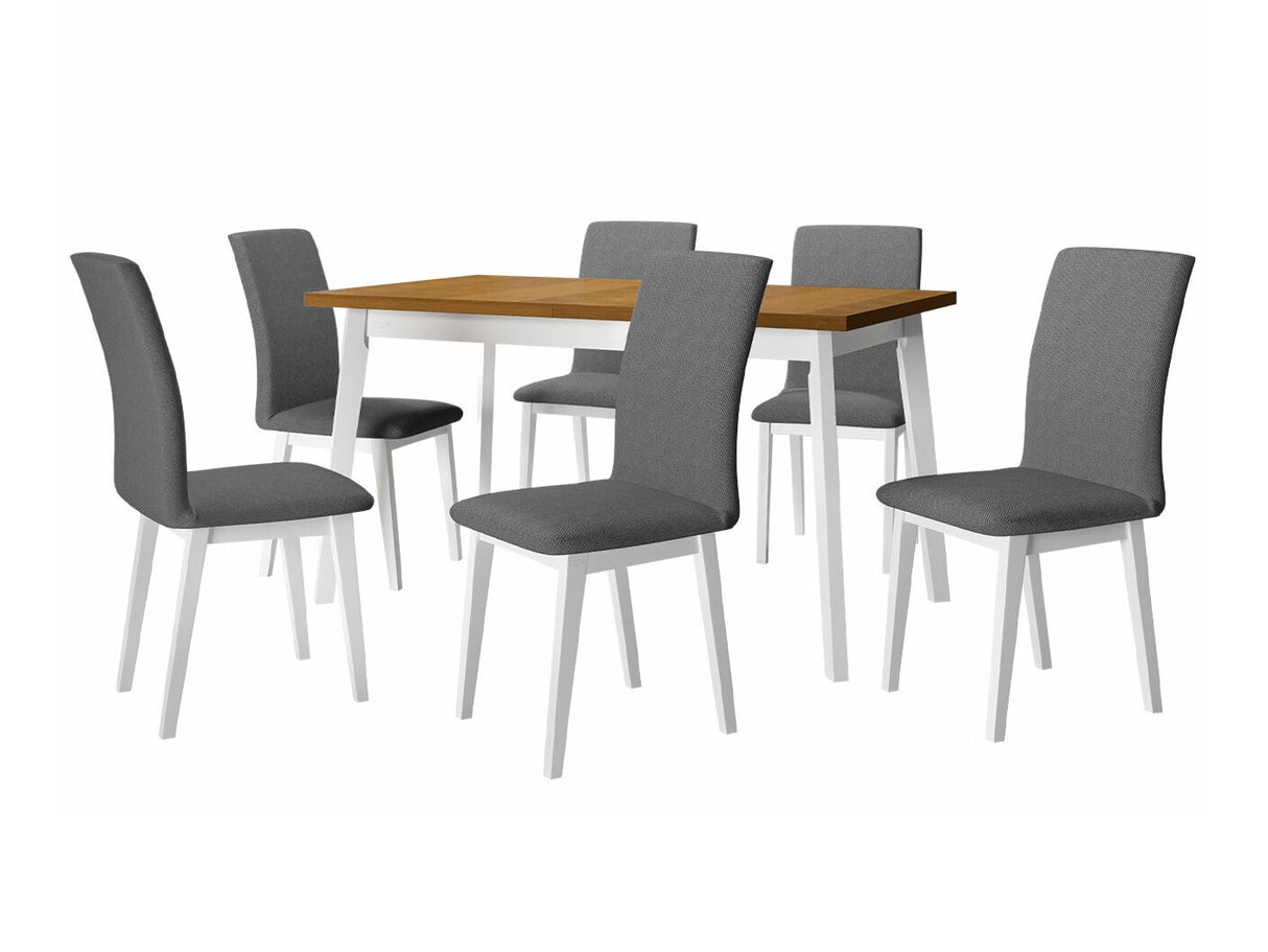 Étkezőgarnitúra 23 (OSLO 5 + LUNA 1), Asztal színe: Grandson tölgy + Fehér, Kárpit: Kronos 22