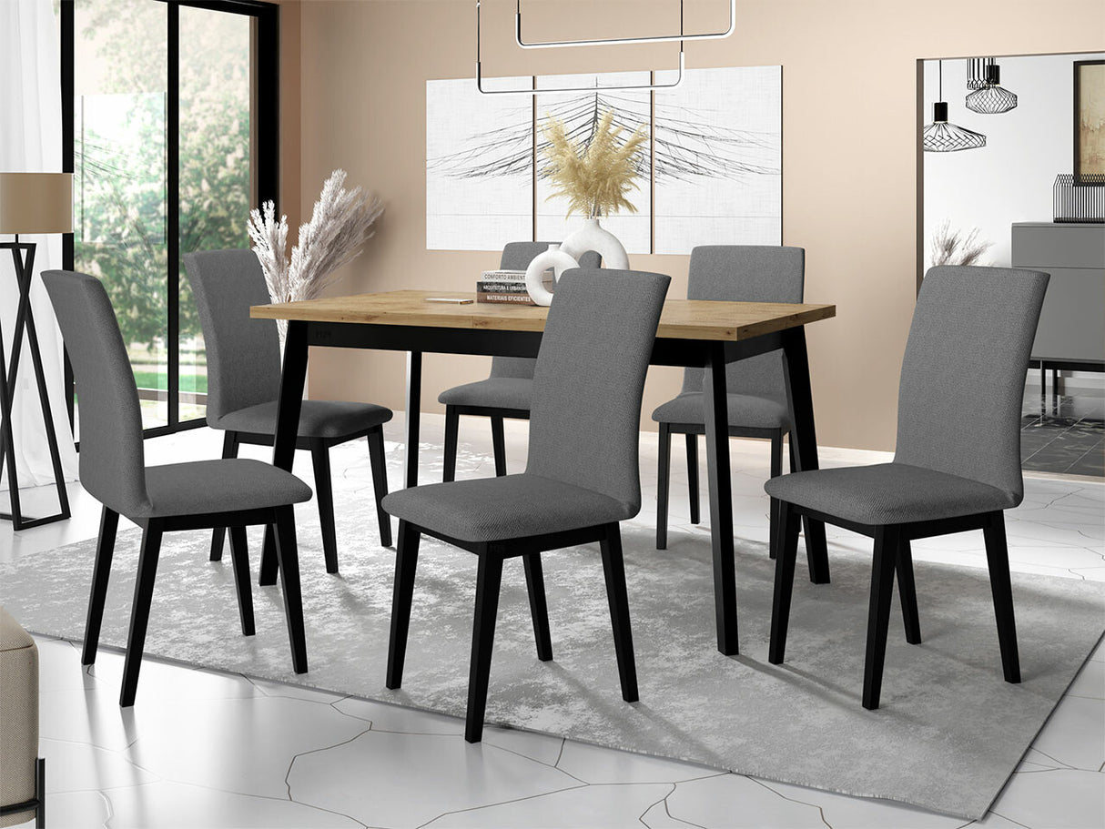 Étkezőgarnitúra 23 (OSLO 5 + LUNA 1) II, Asztal színe: Artisan tölgy + Fekete, Kárpit: Kronos 22