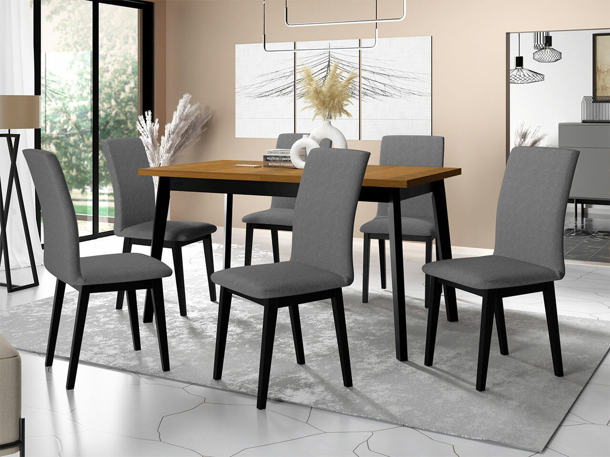 Étkezőgarnitúra 23 (OSLO 5 + LUNA 1) II, Asztal színe: Grandson tölgy + Fekete, Kárpit: Kronos 22