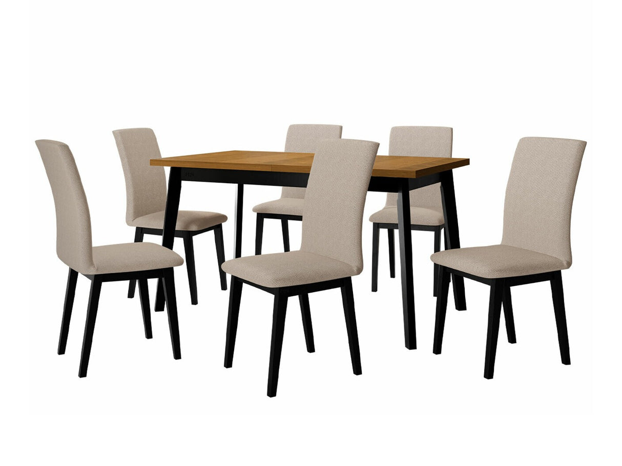 Étkezőgarnitúra 23 (OSLO 5 + LUNA 1) II, Asztal színe: Grandson tölgy + Fekete, Kárpit: Paros 2