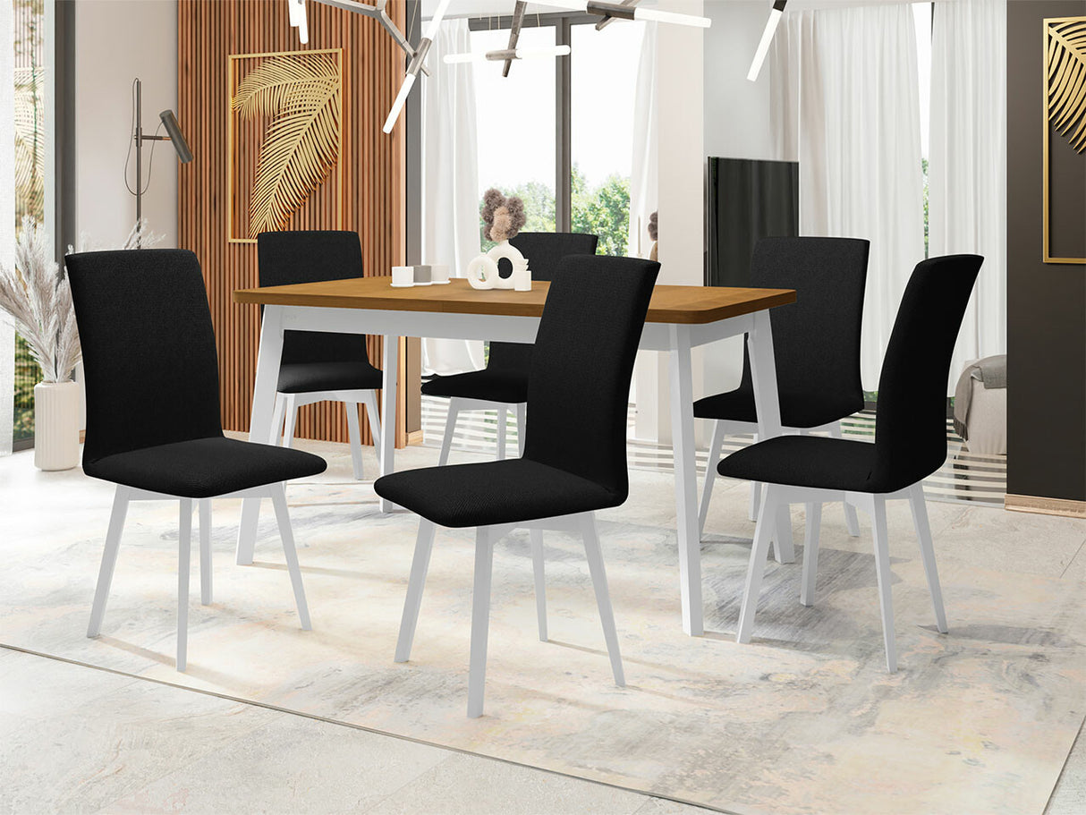 Étkezőgarnitúra 24 (OSLO 6 + LUNA 2) II, Asztal színe: Grandson tölgy + Fehér, Kárpit: Kronos 7