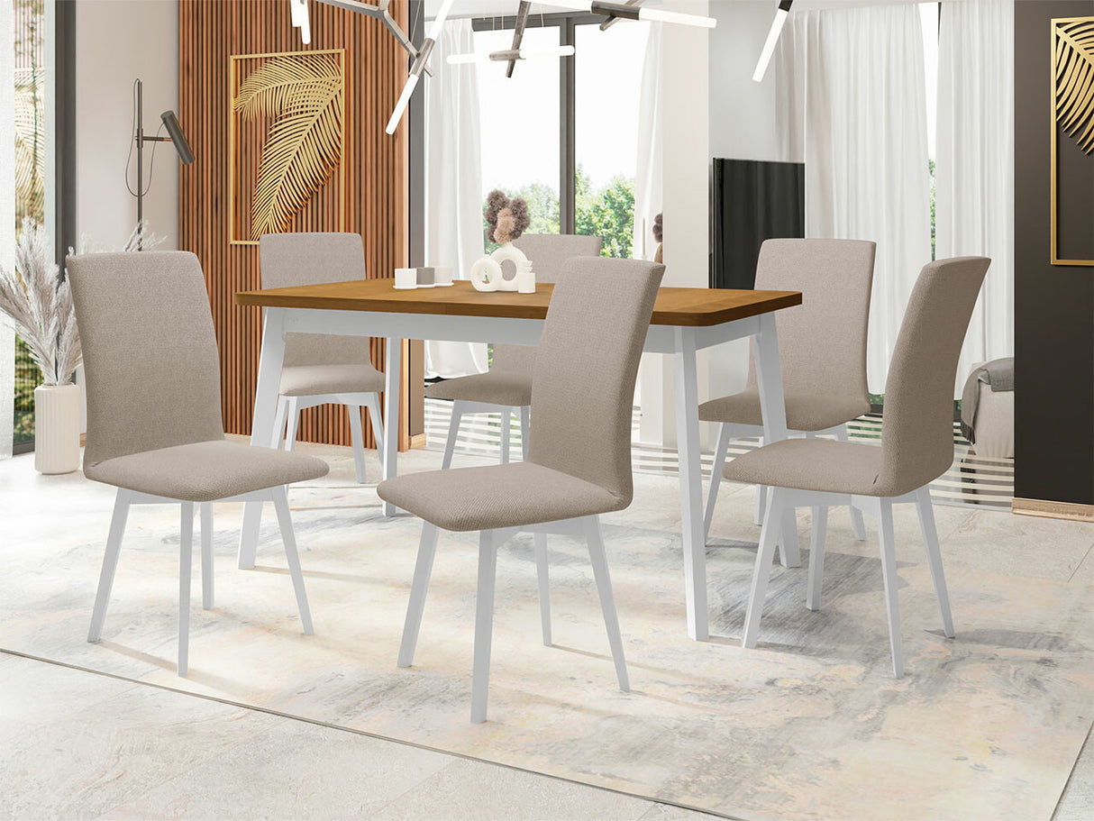 Étkezőgarnitúra 24 (OSLO 6 + LUNA 2) II, Asztal színe: Grandson tölgy + Fehér, Kárpit: Paros 2