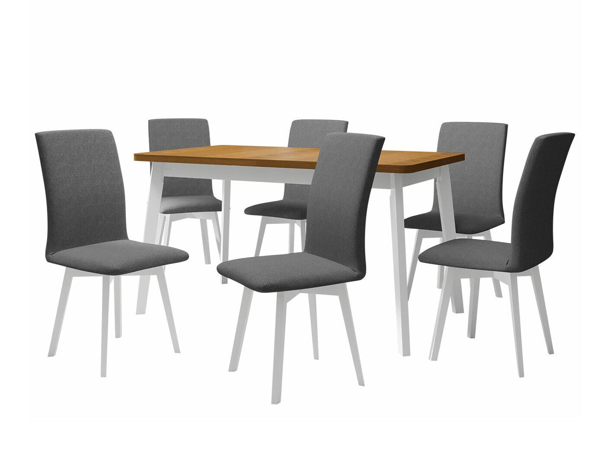 Étkezőgarnitúra 24 (OSLO 6 + LUNA 2) II, Asztal színe: Grandson tölgy + Fehér, Kárpit: Kronos 22