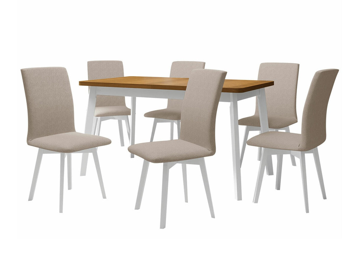 Étkezőgarnitúra 24 (OSLO 6 + LUNA 2) II, Asztal színe: Grandson tölgy + Fehér, Kárpit: Paros 2