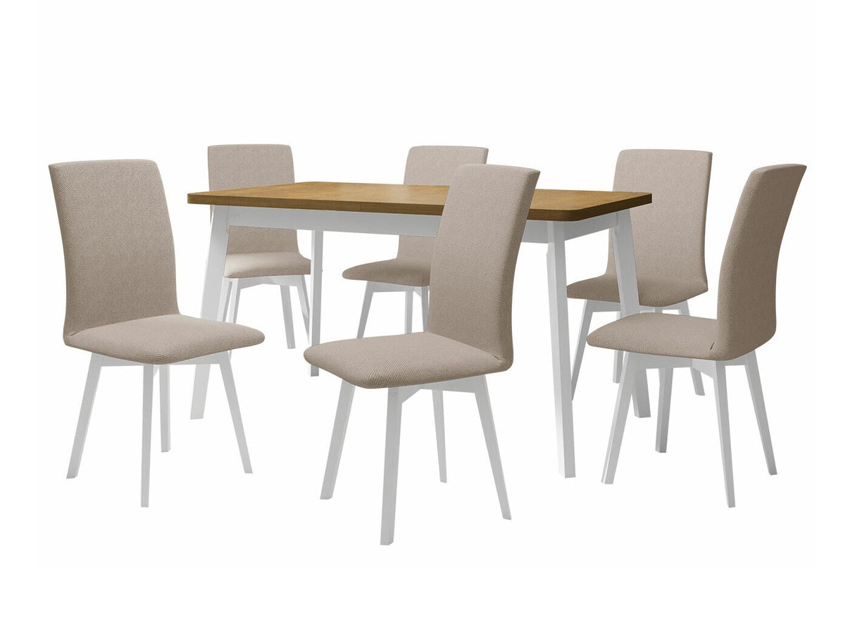 Étkezőgarnitúra 24 (OSLO 6 + LUNA 2) II, Asztal színe: Sonoma tölgy + Fehér, Kárpit: Paros 2