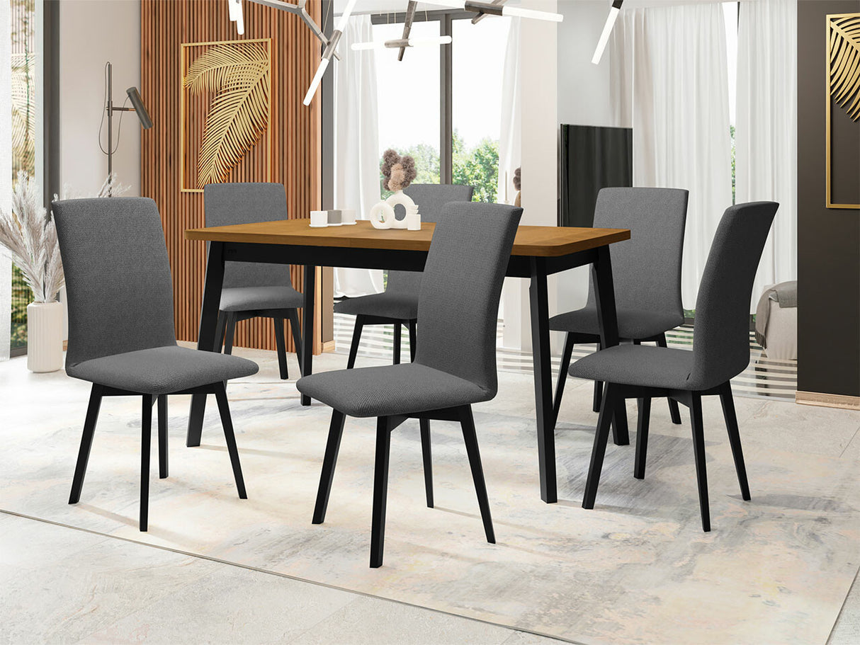 Étkezőgarnitúra 24 (OSLO 6 + LUNA 2) III, Asztal színe: Grandson tölgy + Fekete, Kárpit: Kronos 22