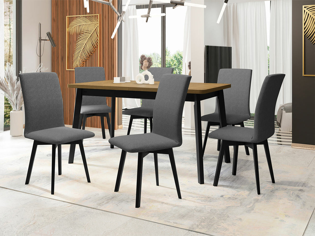 Étkezőgarnitúra 24 (OSLO 6 + LUNA 2) III, Asztal színe: Sonoma tölgy + Fekete, Kárpit: Kronos 22